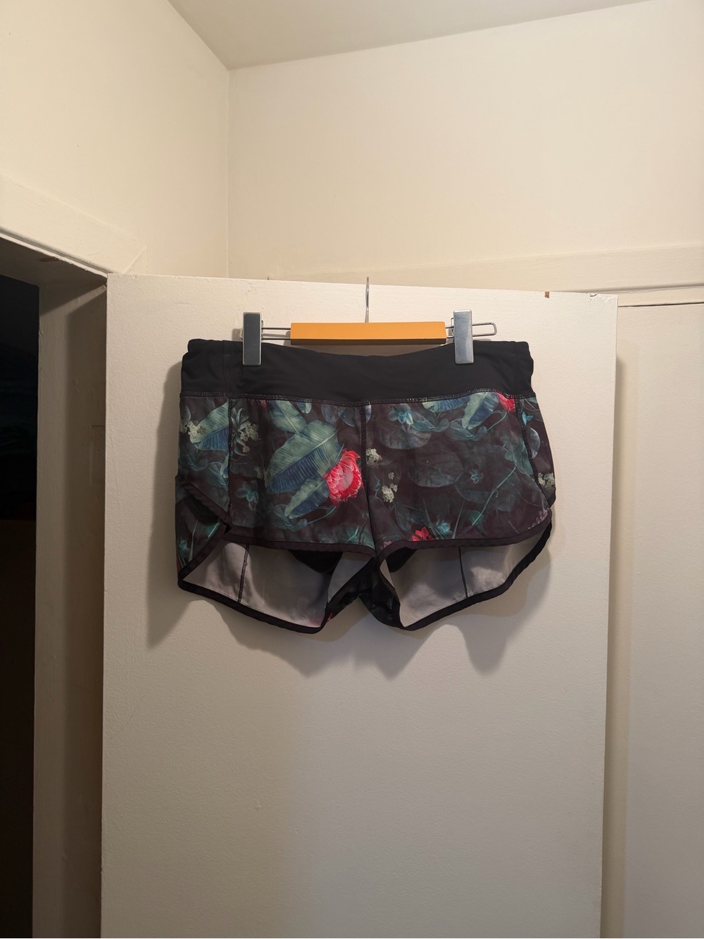 lululemon athletica Floral Print Athletic Shorts - Black with Teal & Red Accents